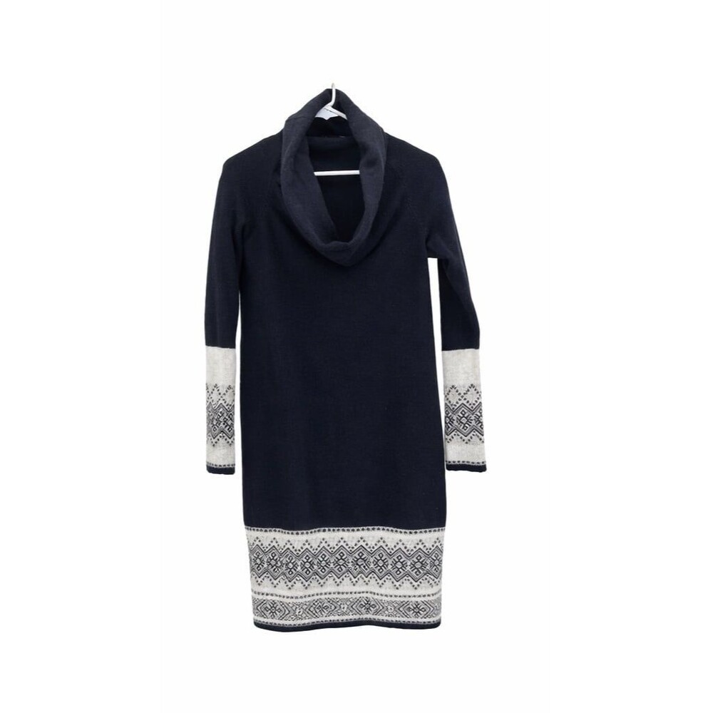 Magaschoni Cashmere Women’s Sweater Size M Black Cowl Neck Nordic Pattern Trim